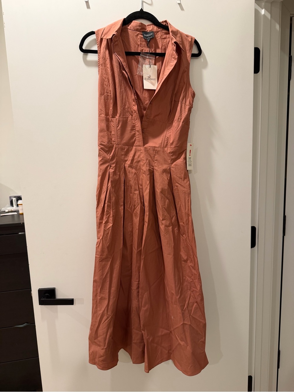 NWT Bardot Sleeveless Collared Midi Dress in Rust - Small